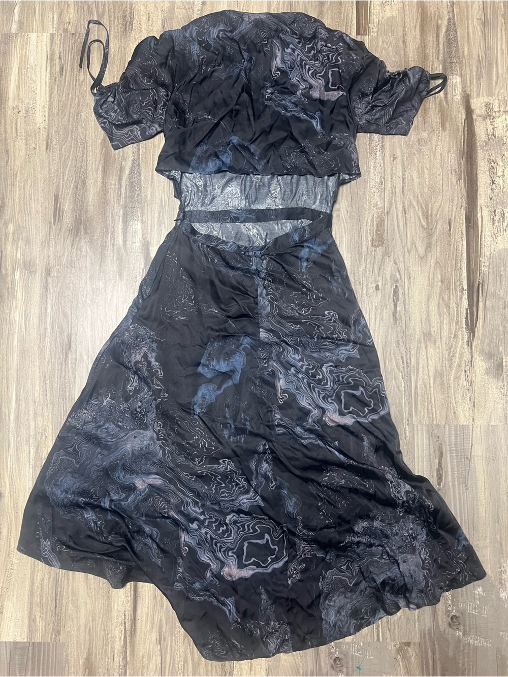 AllSaints Rafaela Hatsukoi Dress US 4 Marble High-Low Cutout Tucked Midi - Picture 6 of 8